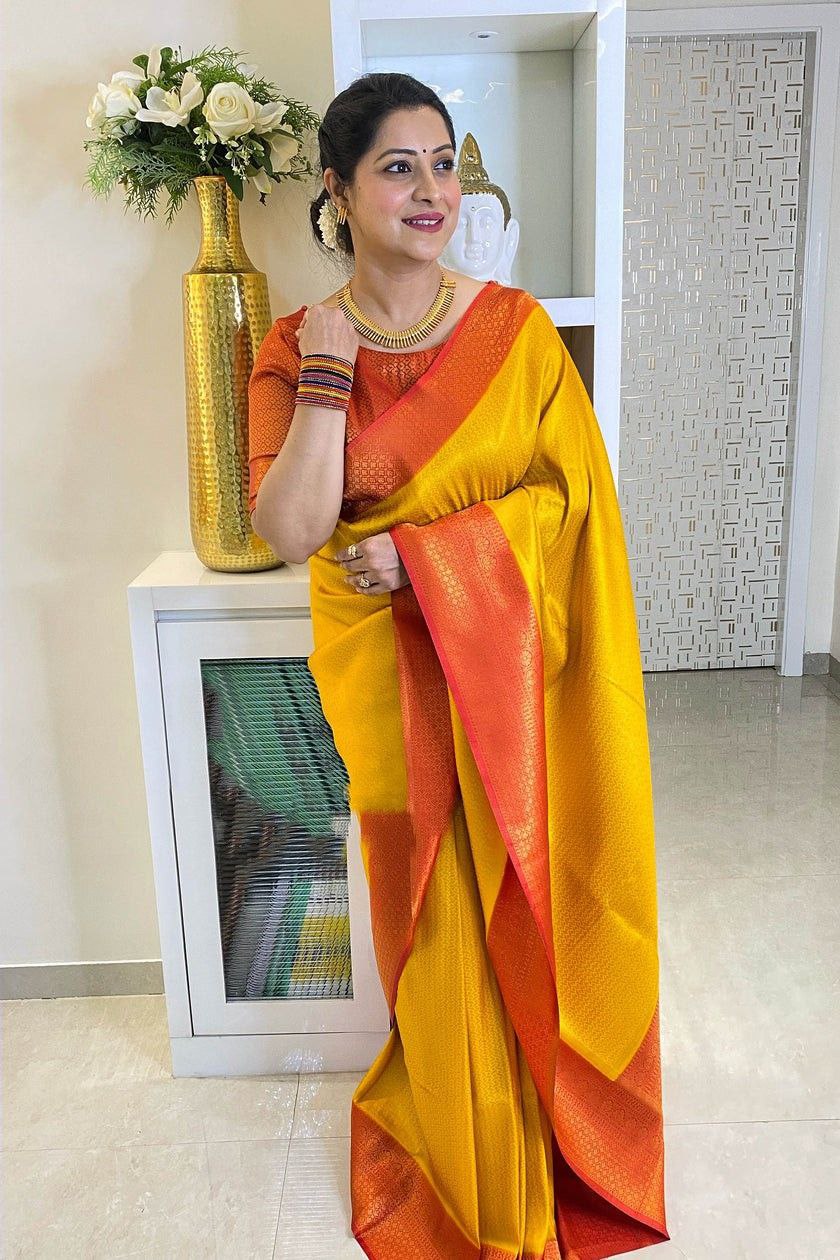 Outstanding Jaquard Yellow Color Silk Saree