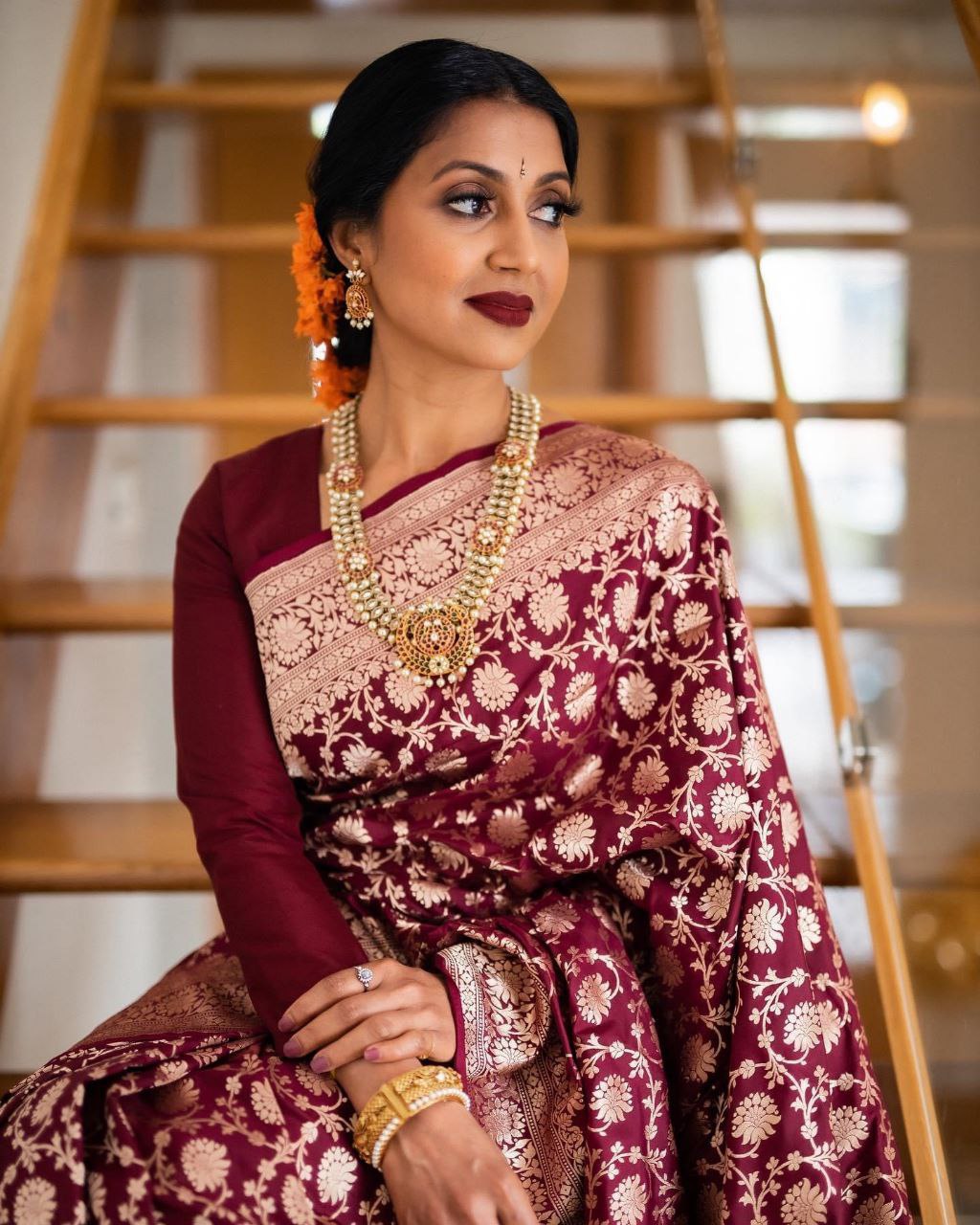 Blissful Maroon Color Banarasi Soft Silk Saree