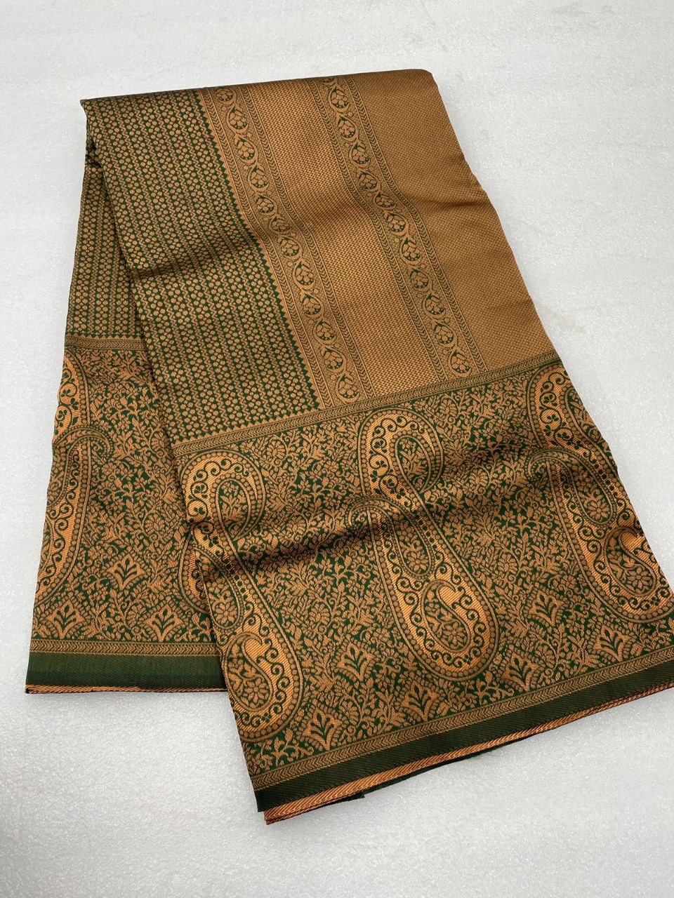 Delightful Banarasi Mehndi Wear Green Color Silk Saree