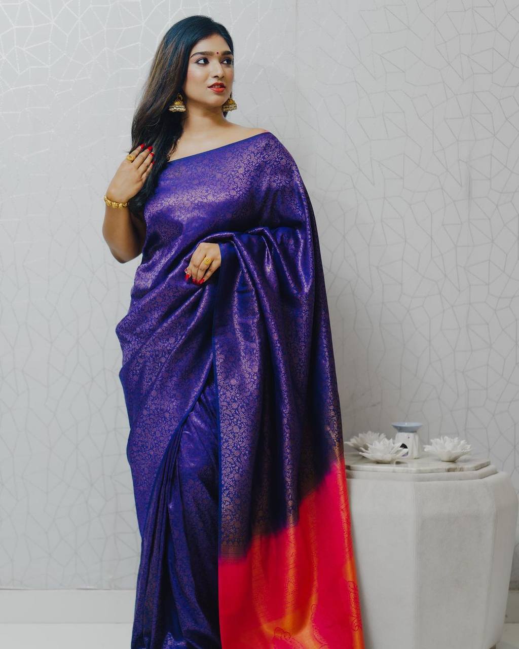 Opulent Jacquard Blue Color Silk Saree