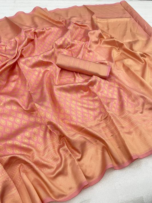 Fantastic Jacquard Peach Color Silk Saree