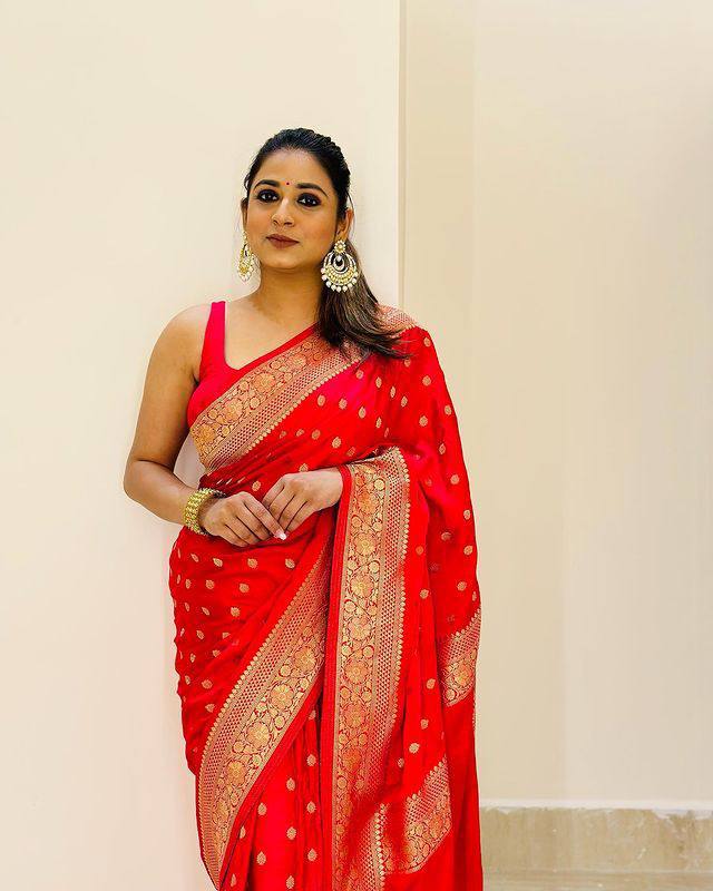 Daisy Red Color Banarasi Silk Saree