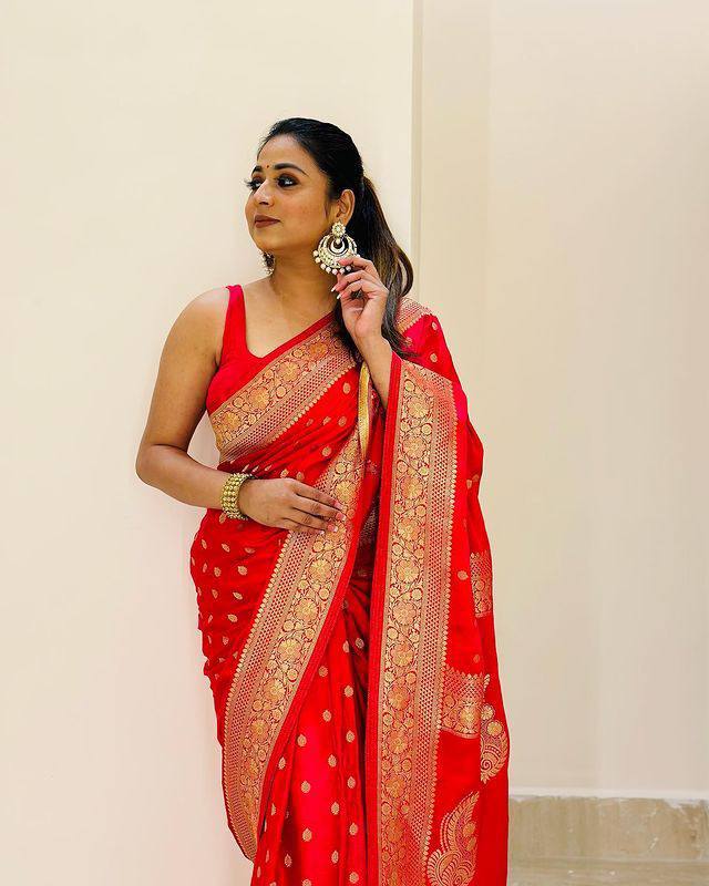 Daisy Red Color Banarasi Silk Saree