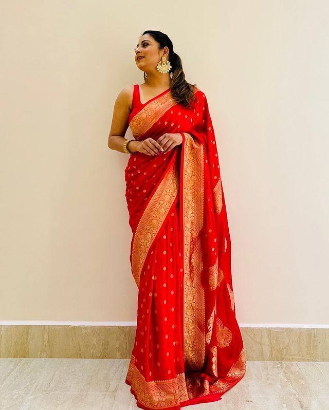 Daisy Red Color Banarasi Silk Saree