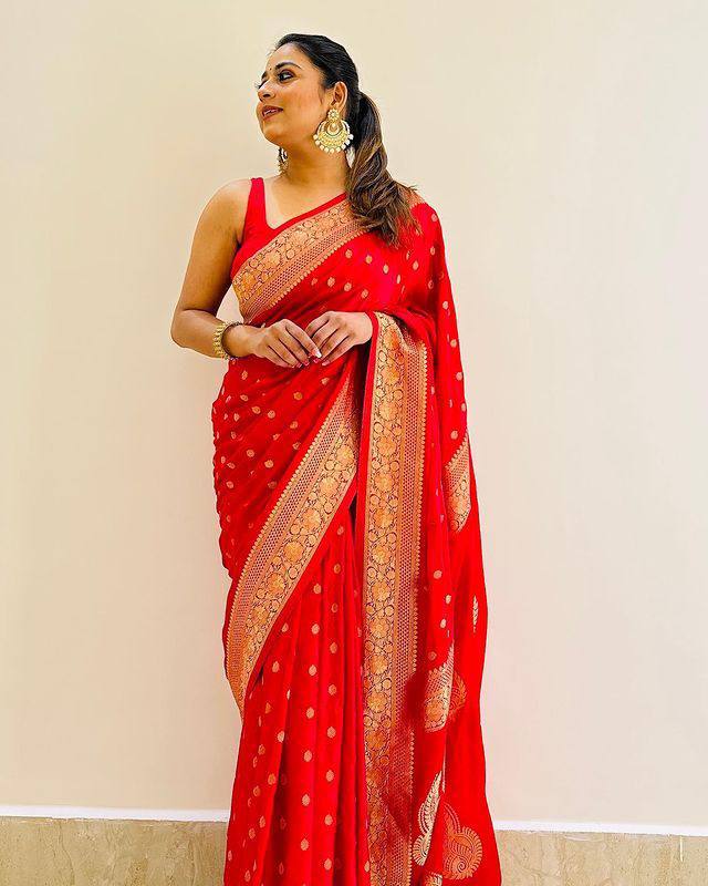 Daisy Red Color Banarasi Silk Saree