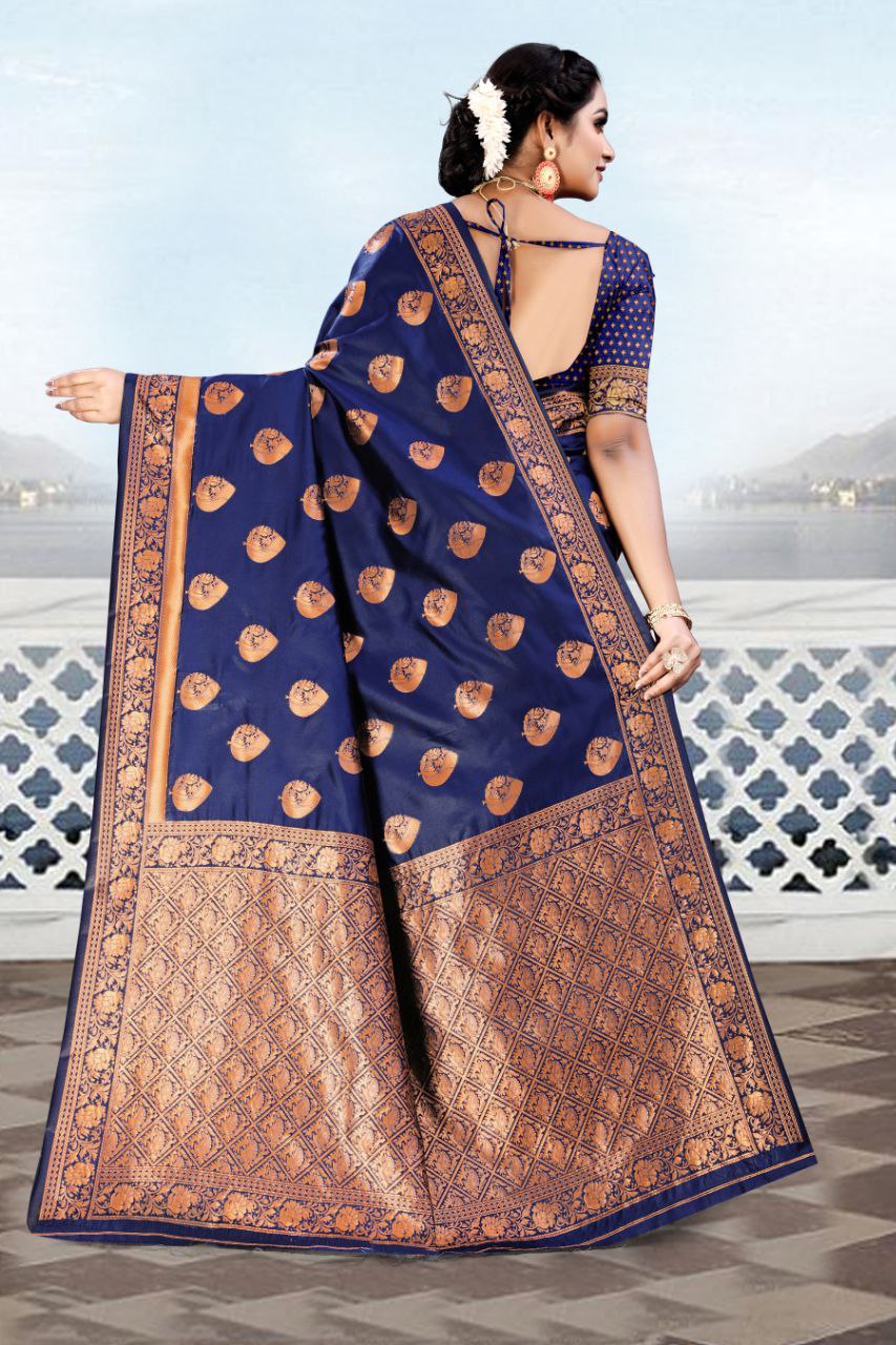 Imposing Jaquard Royal Blue Color Silk Saree