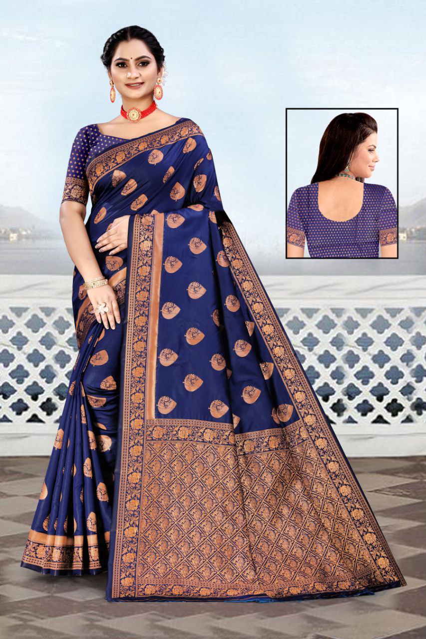 Imposing Jaquard Royal Blue Color Silk Saree