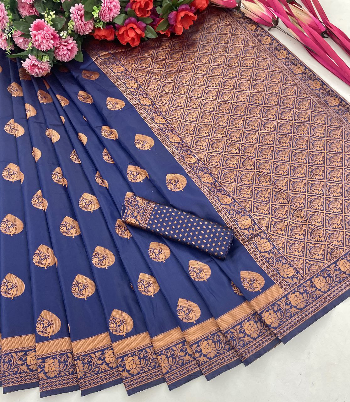 Imposing Jaquard Royal Blue Color Silk Saree