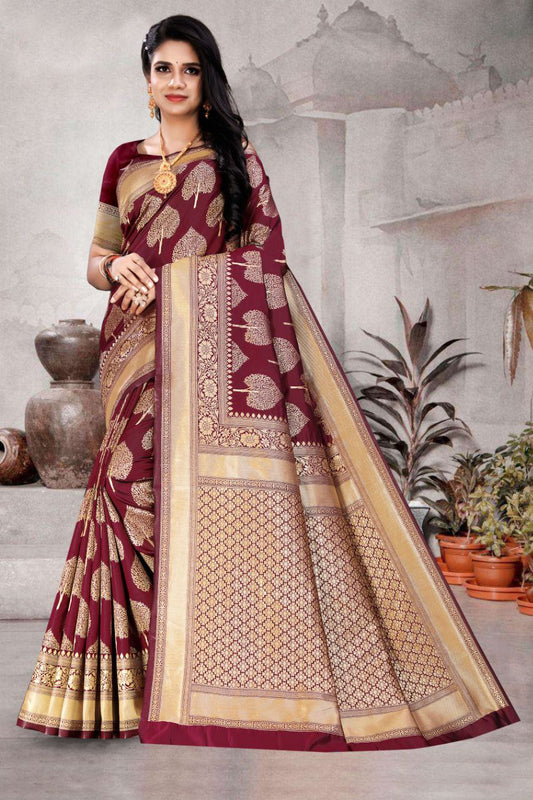 Glorious Jaquard Maroon Color Silk Saree