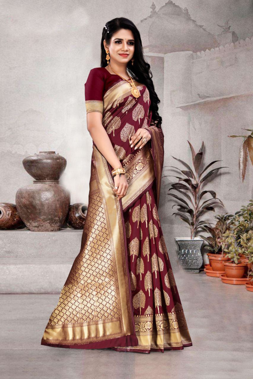 Glorious Jaquard Maroon Color Silk Saree