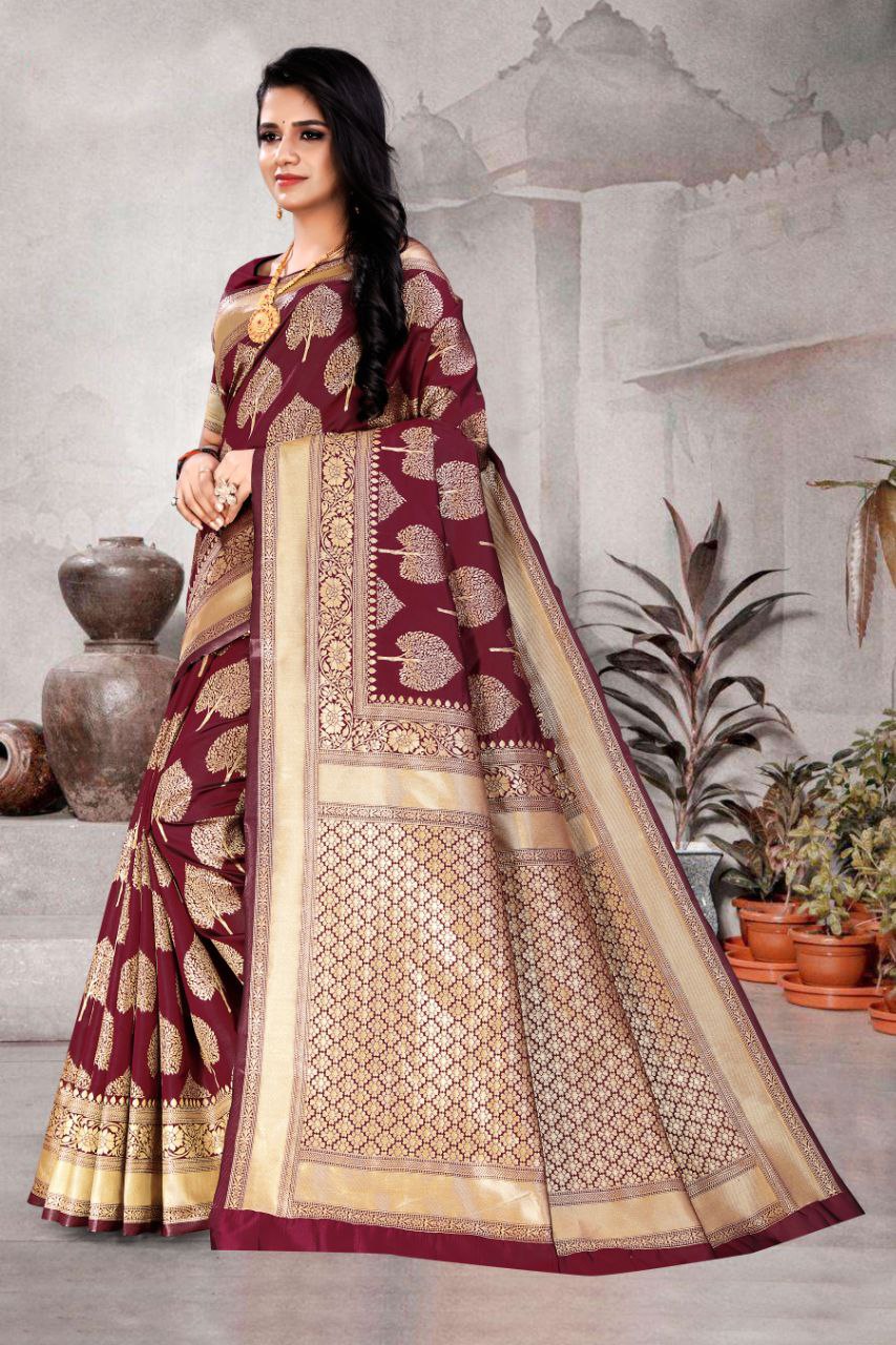 Glorious Jaquard Maroon Color Silk Saree