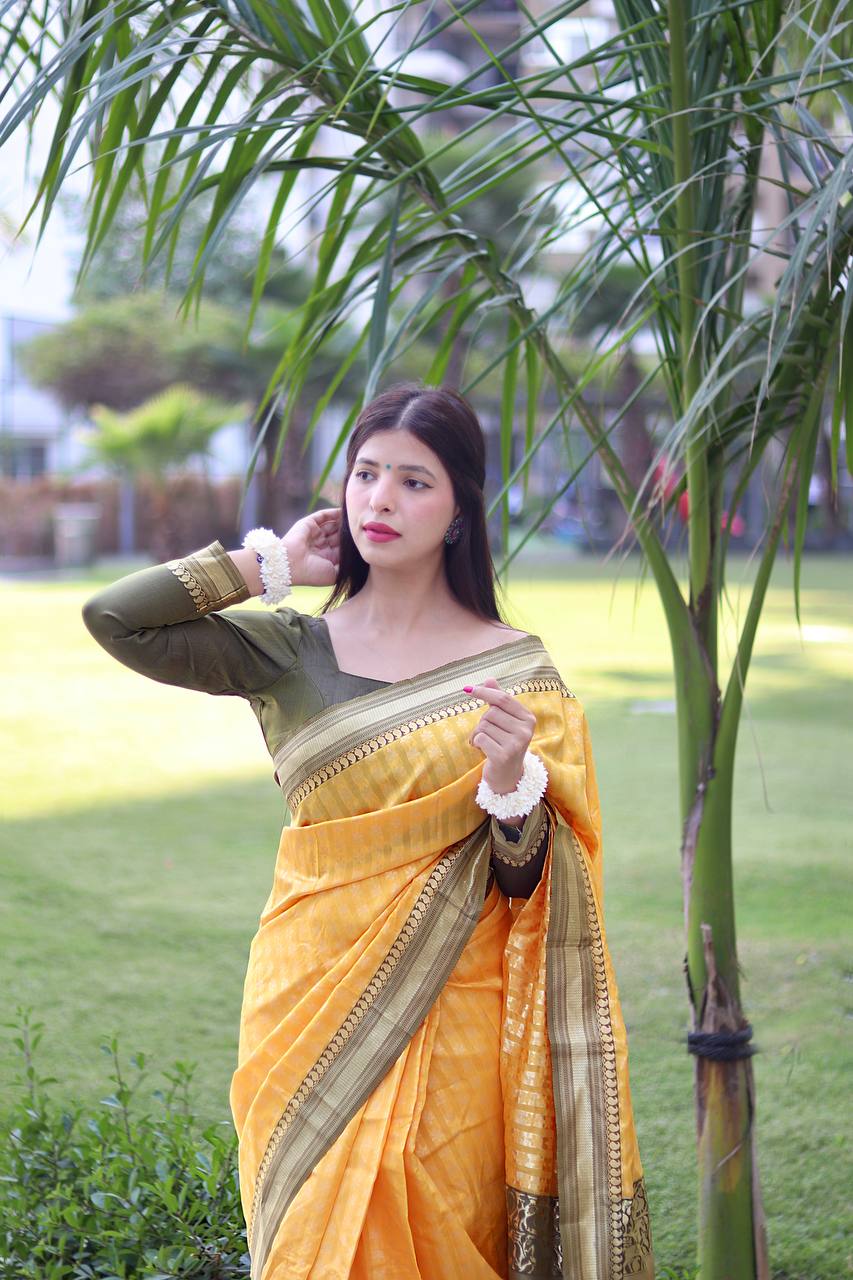 Outstanding Lichi Silk Yellow Color Saree