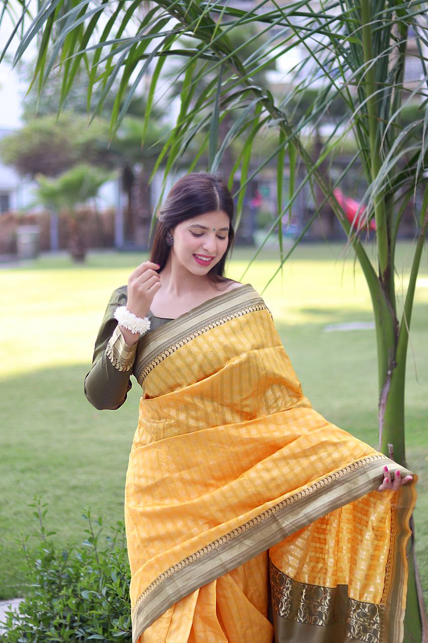 Outstanding Lichi Silk Yellow Color Saree