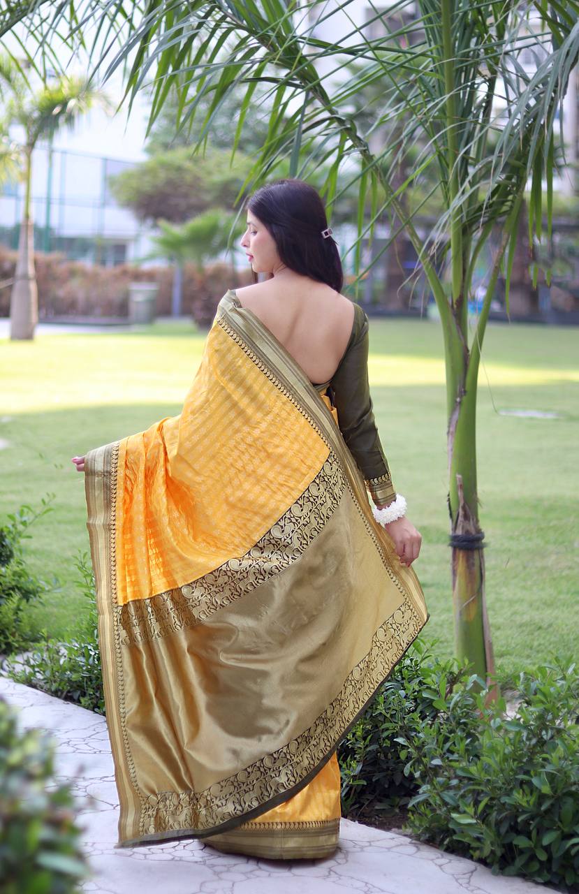 Outstanding Lichi Silk Yellow Color Saree