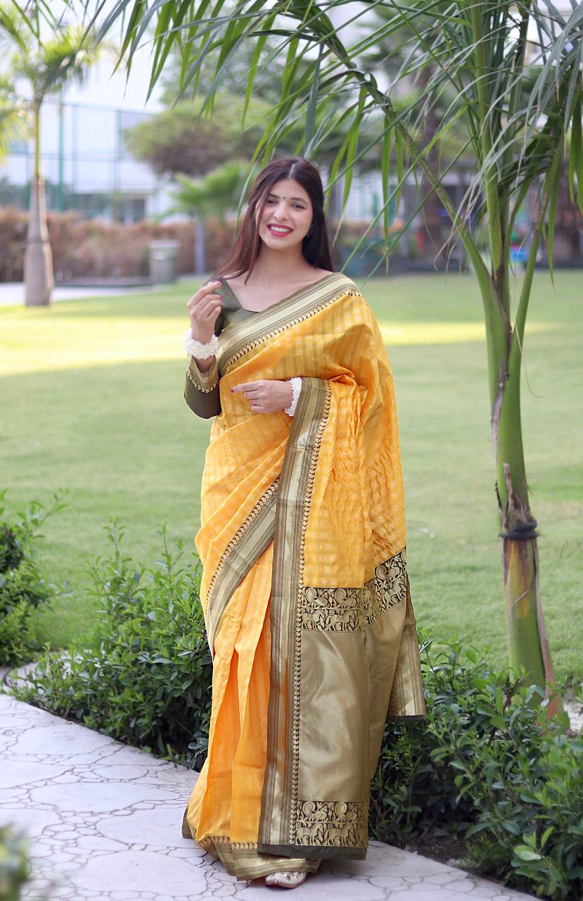 Outstanding Lichi Silk Yellow Color Saree