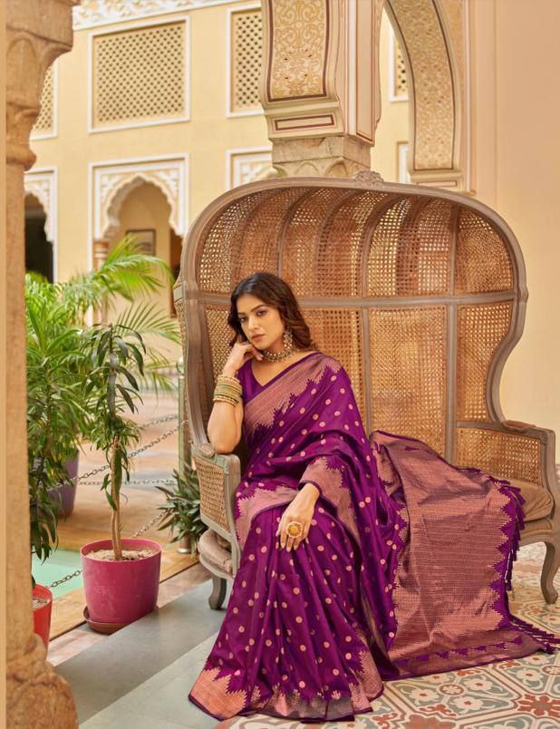 Stunning Jaquard Wine Color Silk Saree