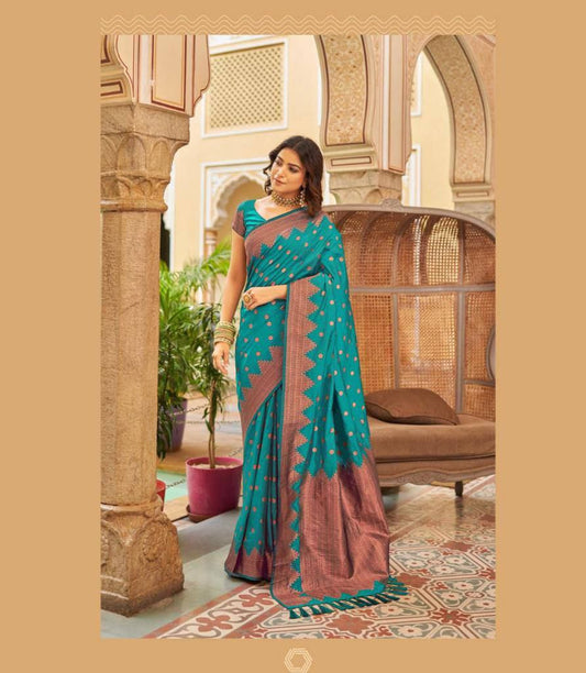 Stunning Jaquard Sky Blue Color Silk Saree