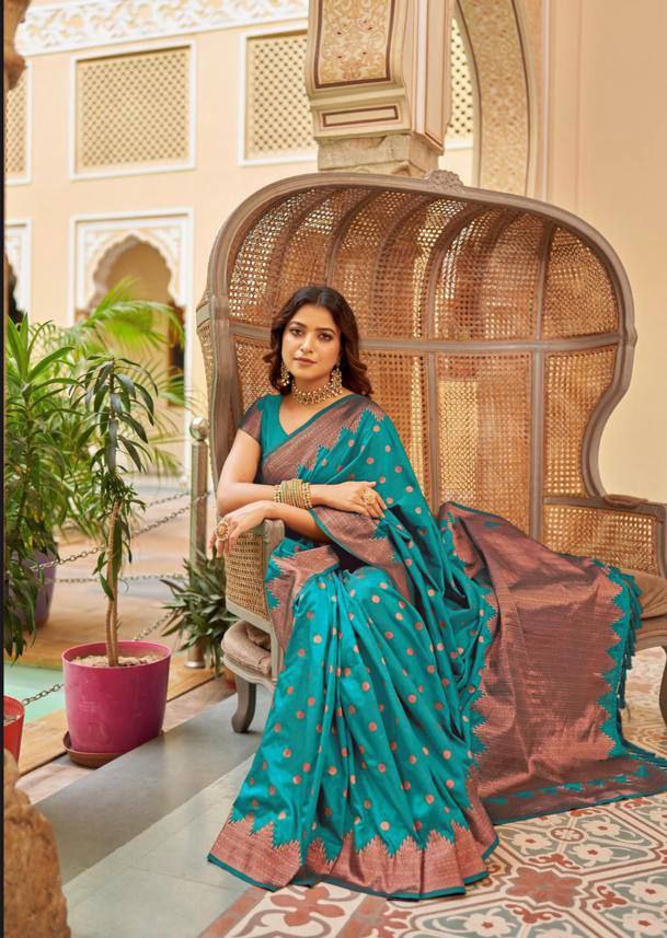 Stunning Jaquard Sky Blue Color Silk Saree