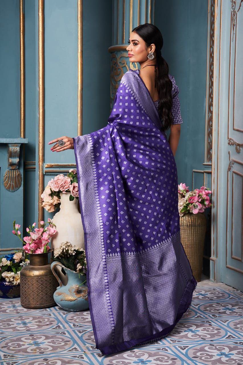 Stunning Jaquard Royal Blue Color Silk Saree