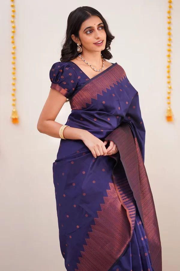 Awesome Jaquard Blue Color  Silk Saree