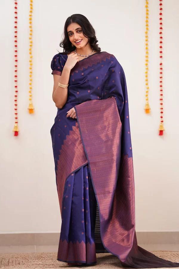 Awesome Jaquard Blue Color  Silk Saree