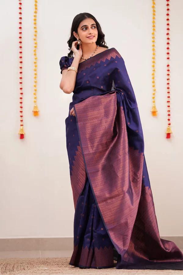 Awesome Jaquard Blue Color  Silk Saree