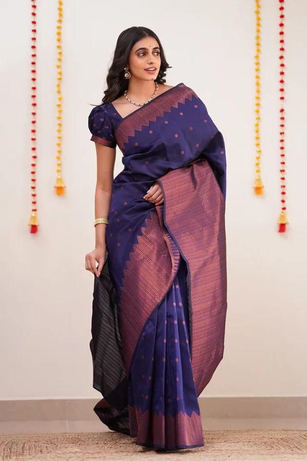 Awesome Jaquard Blue Color  Silk Saree