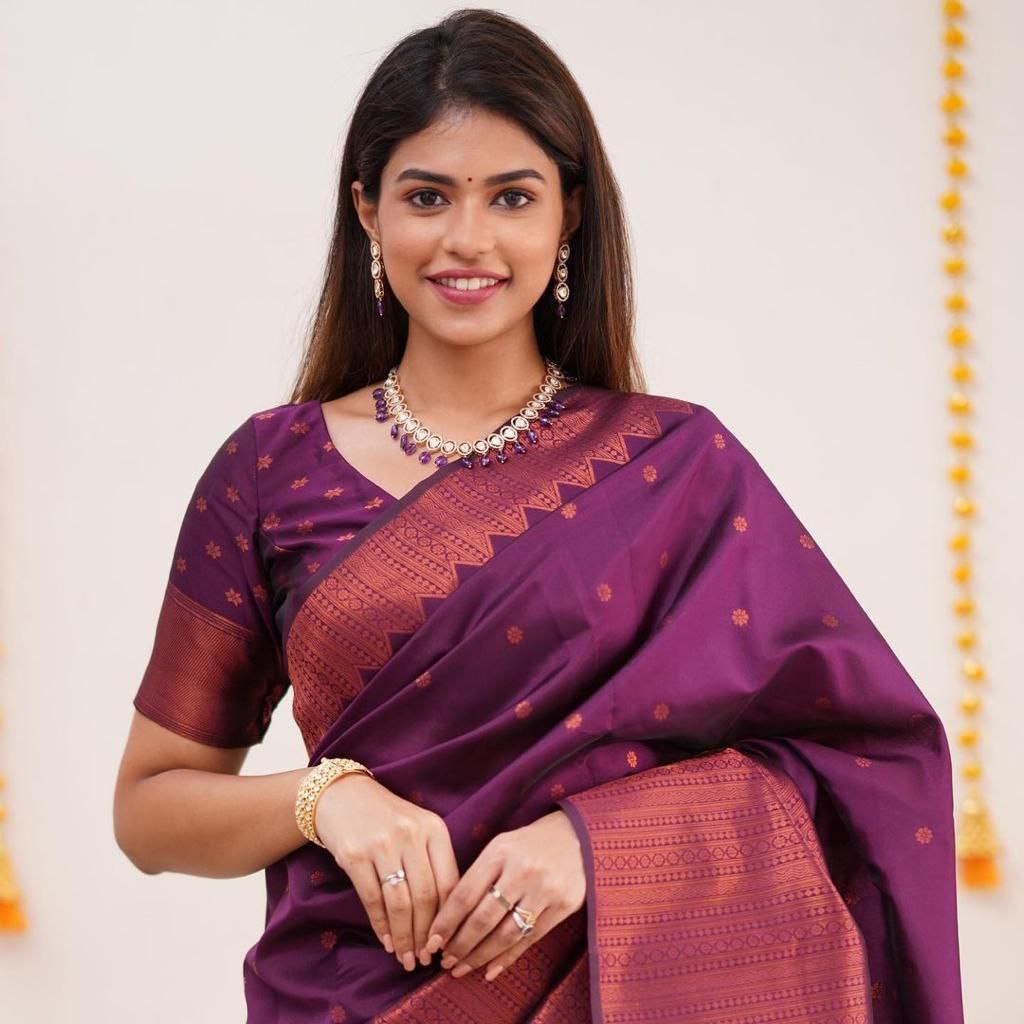 Awesome Jaquard Purple Color Silk Saree