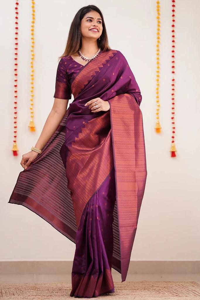 Awesome Jaquard Purple Color Silk Saree