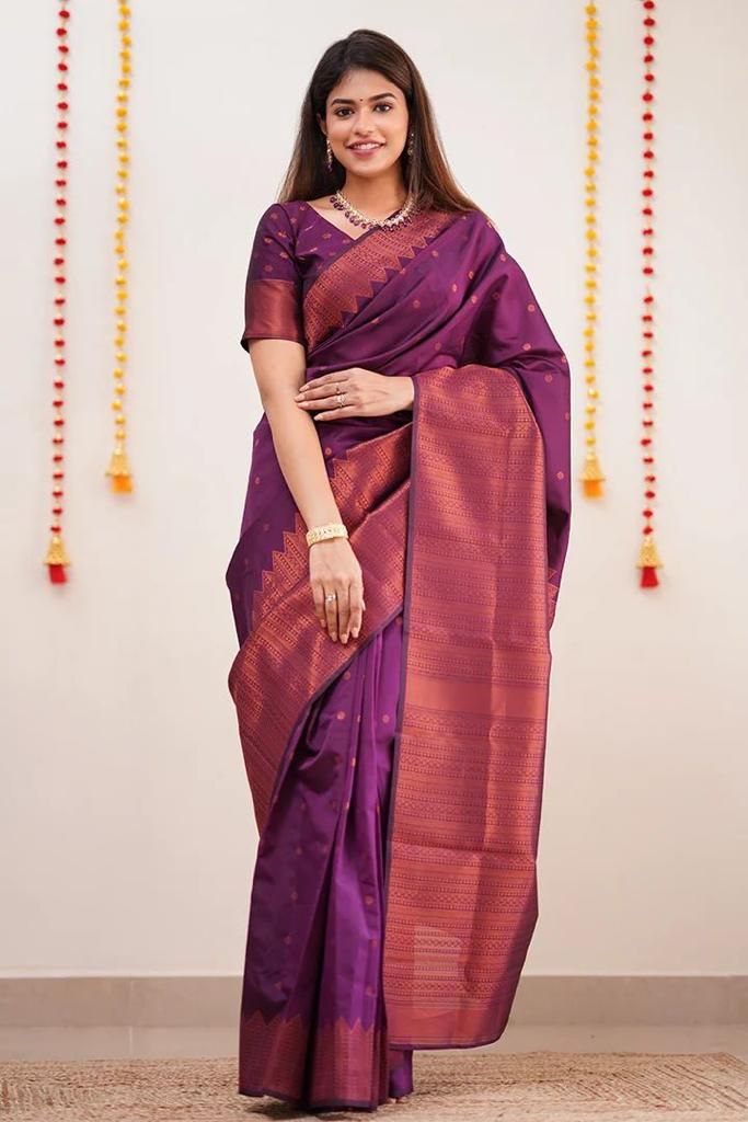 Awesome Jaquard Purple Color Silk Saree