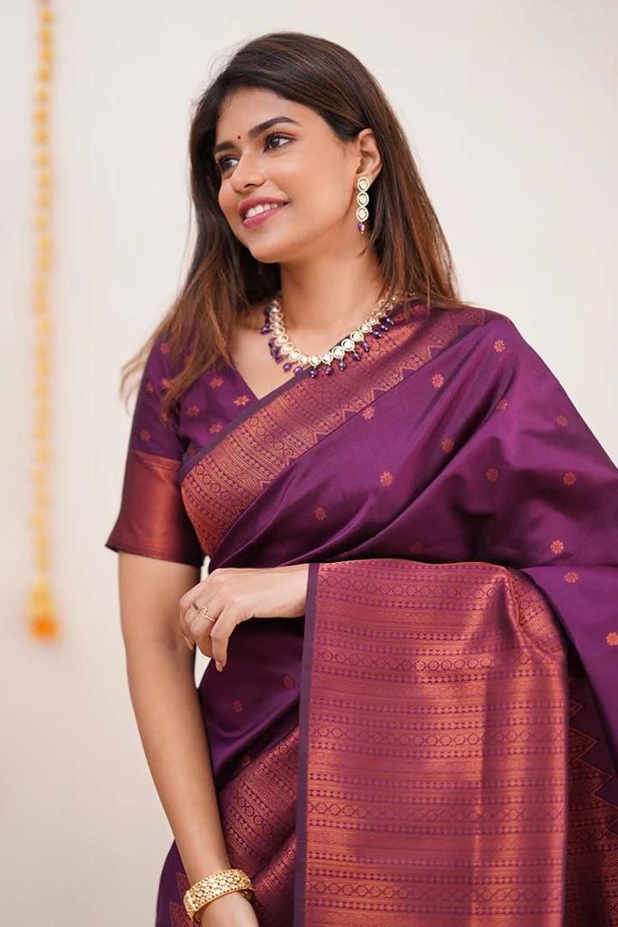 Awesome Jaquard Purple Color Silk Saree