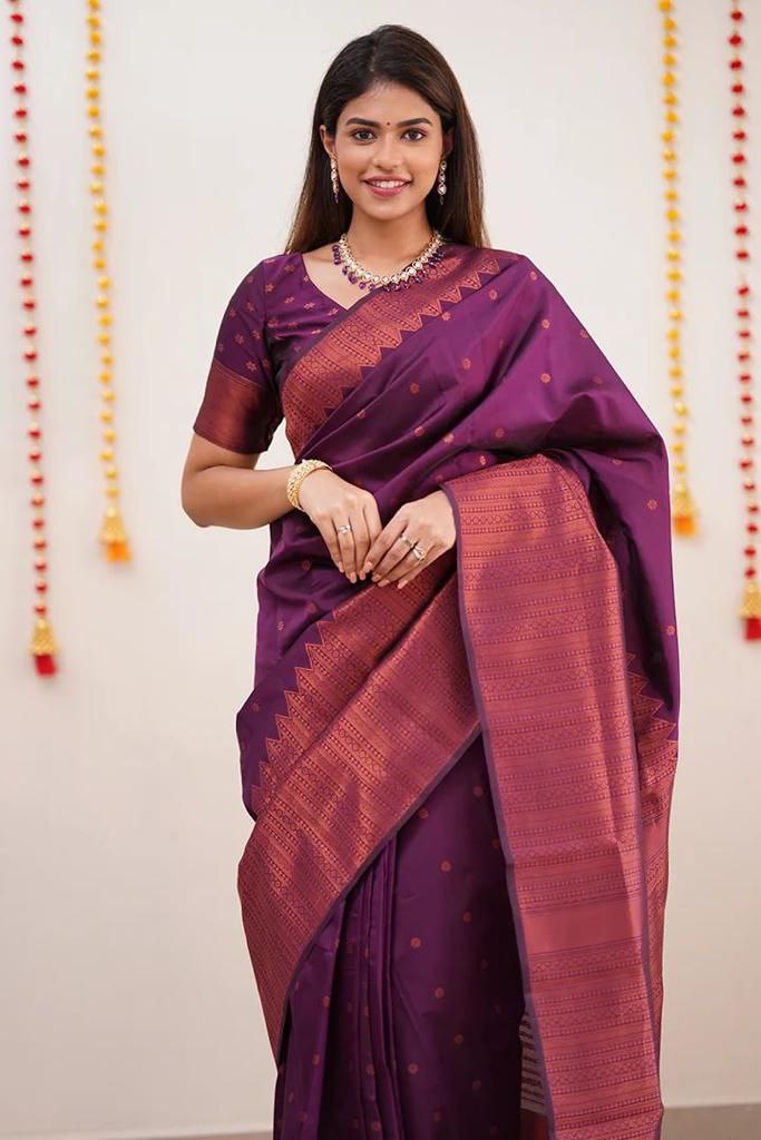 Awesome Jaquard Purple Color Silk Saree