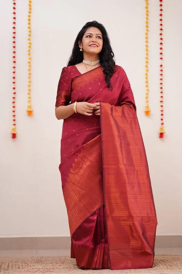 Awesome Jaquard Red Color Silk Saree