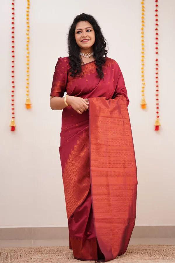 Awesome Jaquard Red Color Silk Saree