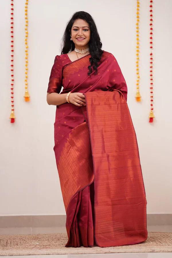 Awesome Jaquard Red Color Silk Saree