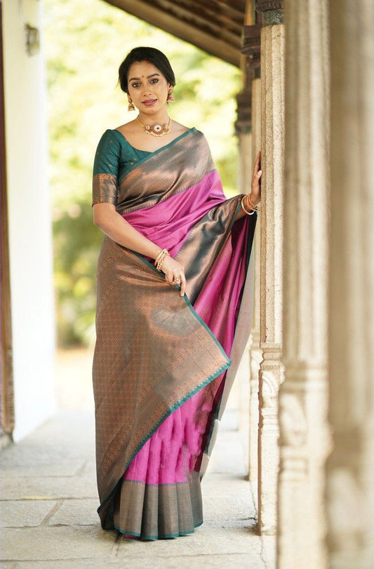 Glossy Jaquard Light Pink Color Silk Saree