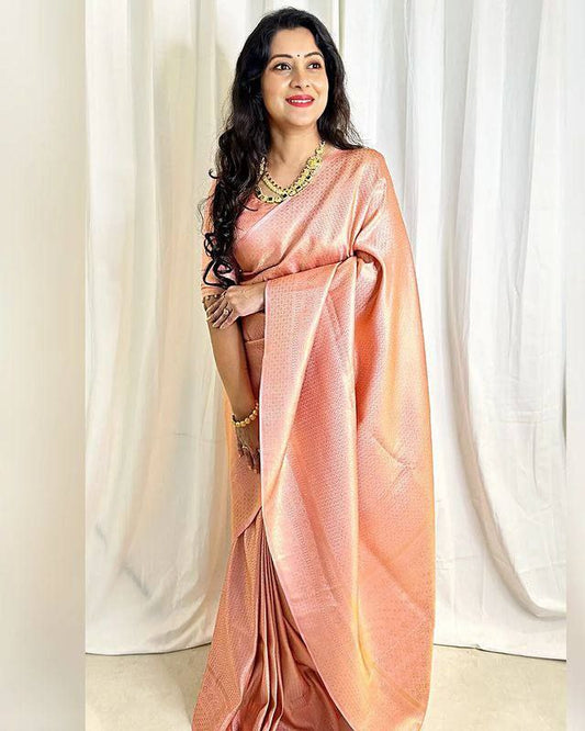 Outstanding Jaquard Peach Color Silk Saree