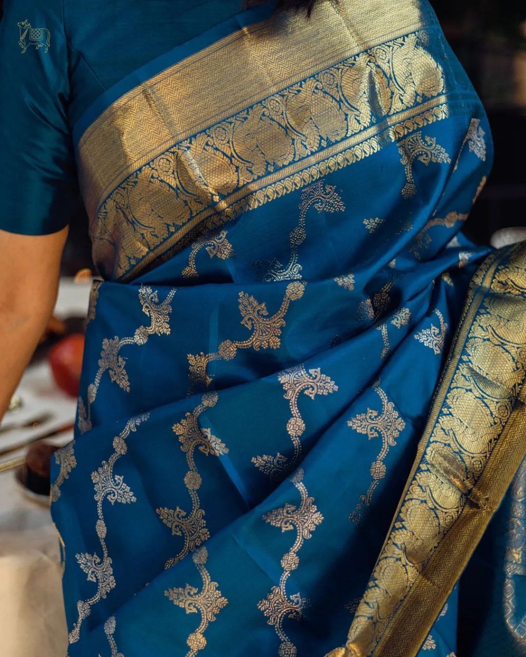 Shining Banarasi Teal Color Silk Saree