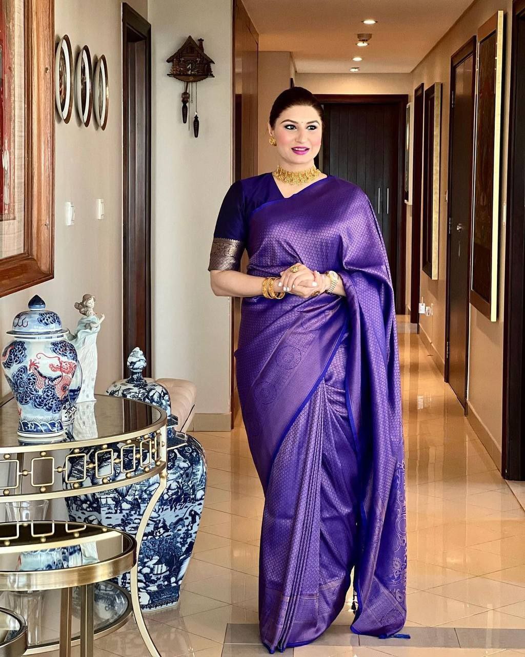 Exotic Jaquard Purple Color Silk Saree