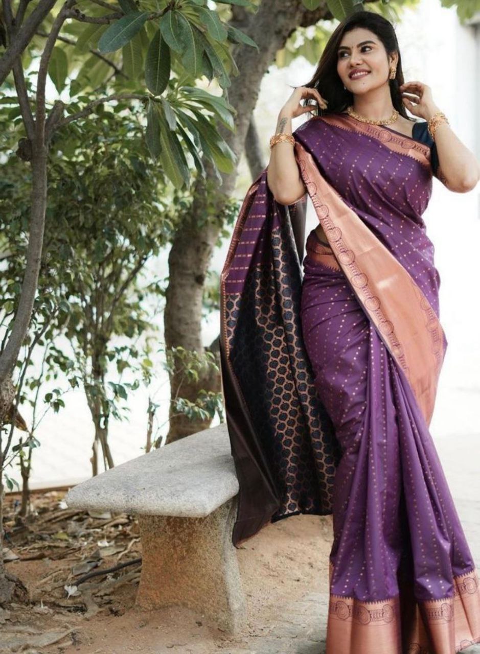 Exotic Jaquard Purple Color Silk Saree