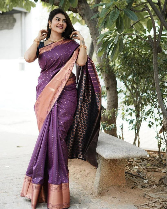 Exotic Jaquard Purple Color Silk Saree