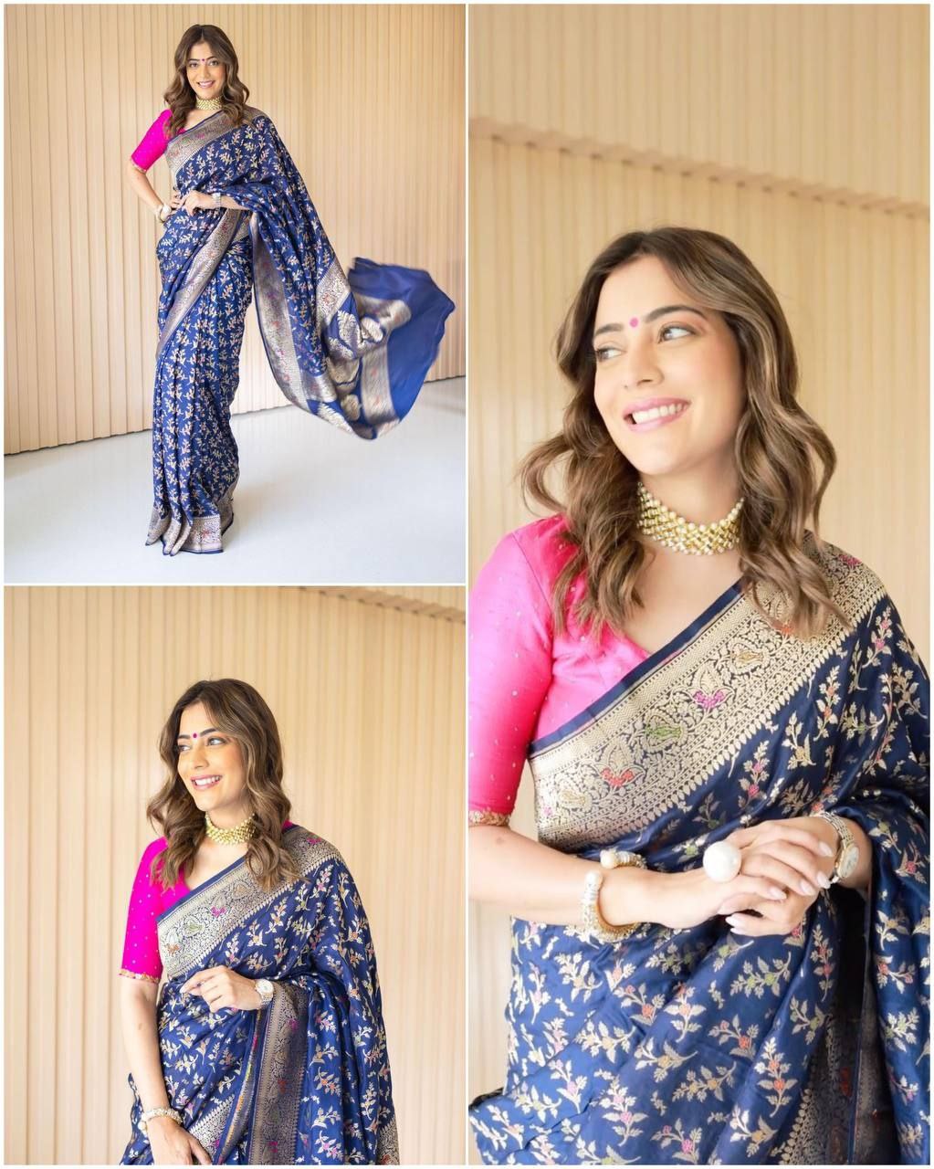 Beautiful Jaquard Blue Color Silk Saree