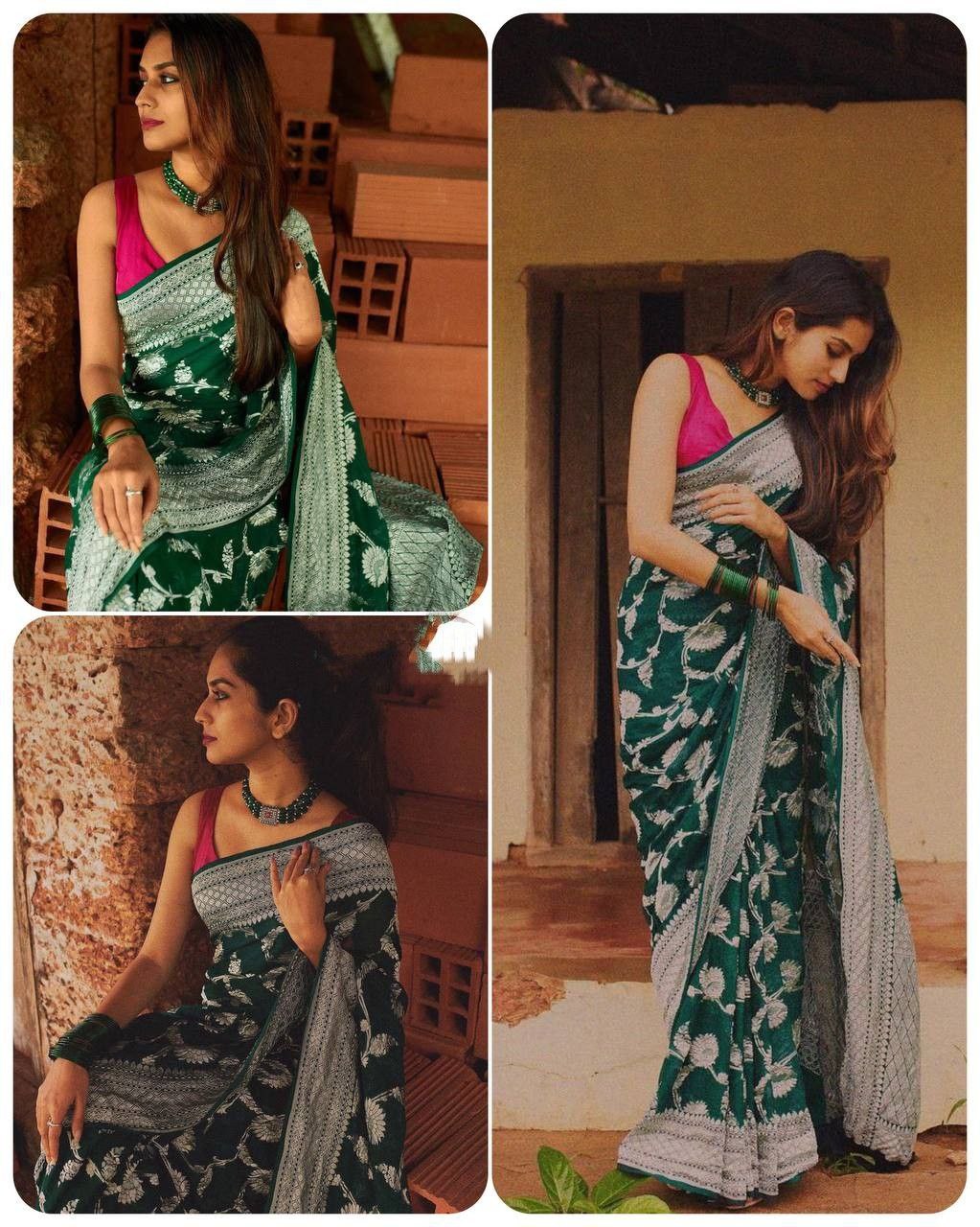 Classy Jaquard Green Color Silk Saree