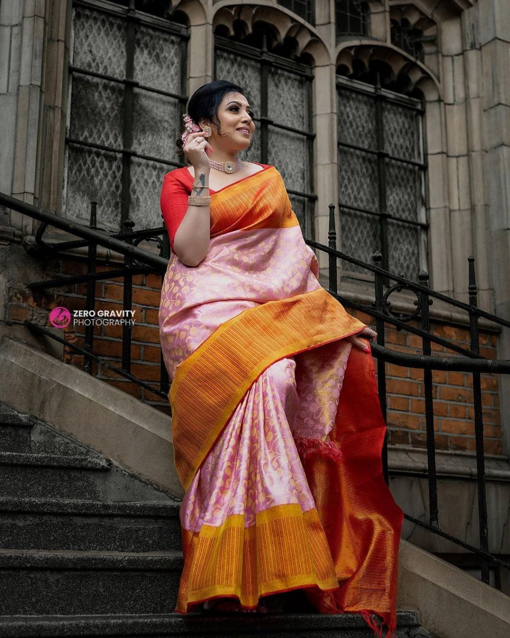 Awesome Jaquard Baby Pink Color Silk Saree