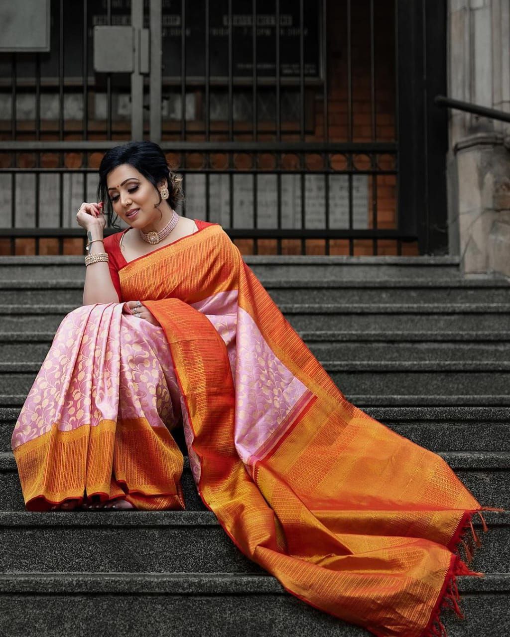 Awesome Jaquard Baby Pink Color Silk Saree