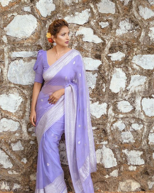 Trendy Jaquard Purple Color Silk Saree