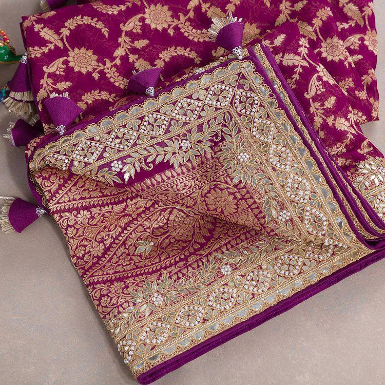 Fabulous Vichitra Silk Wine Color Saree