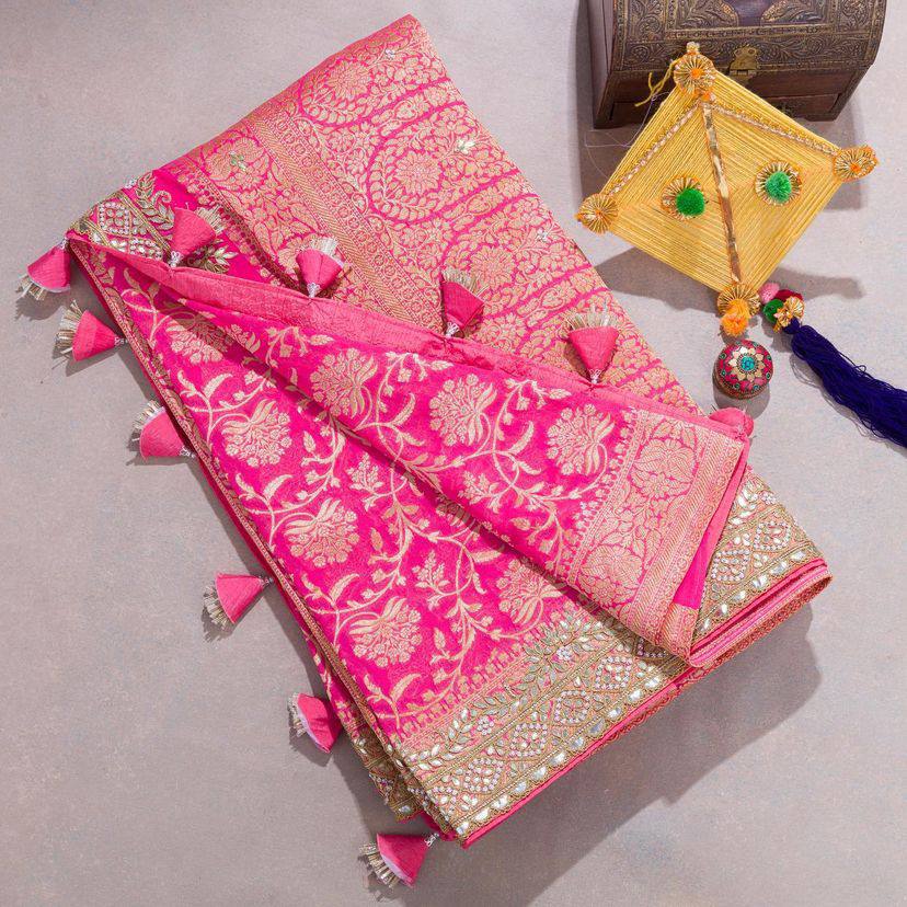 Classic Vichitra Silk Pink Color Saree