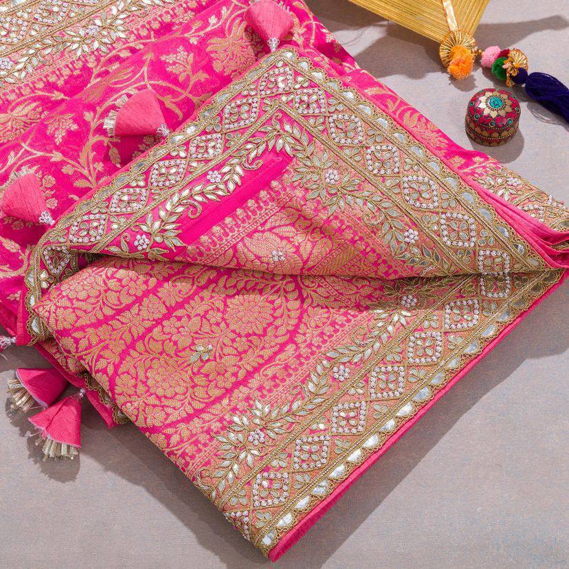 Classic Vichitra Silk Pink Color Saree