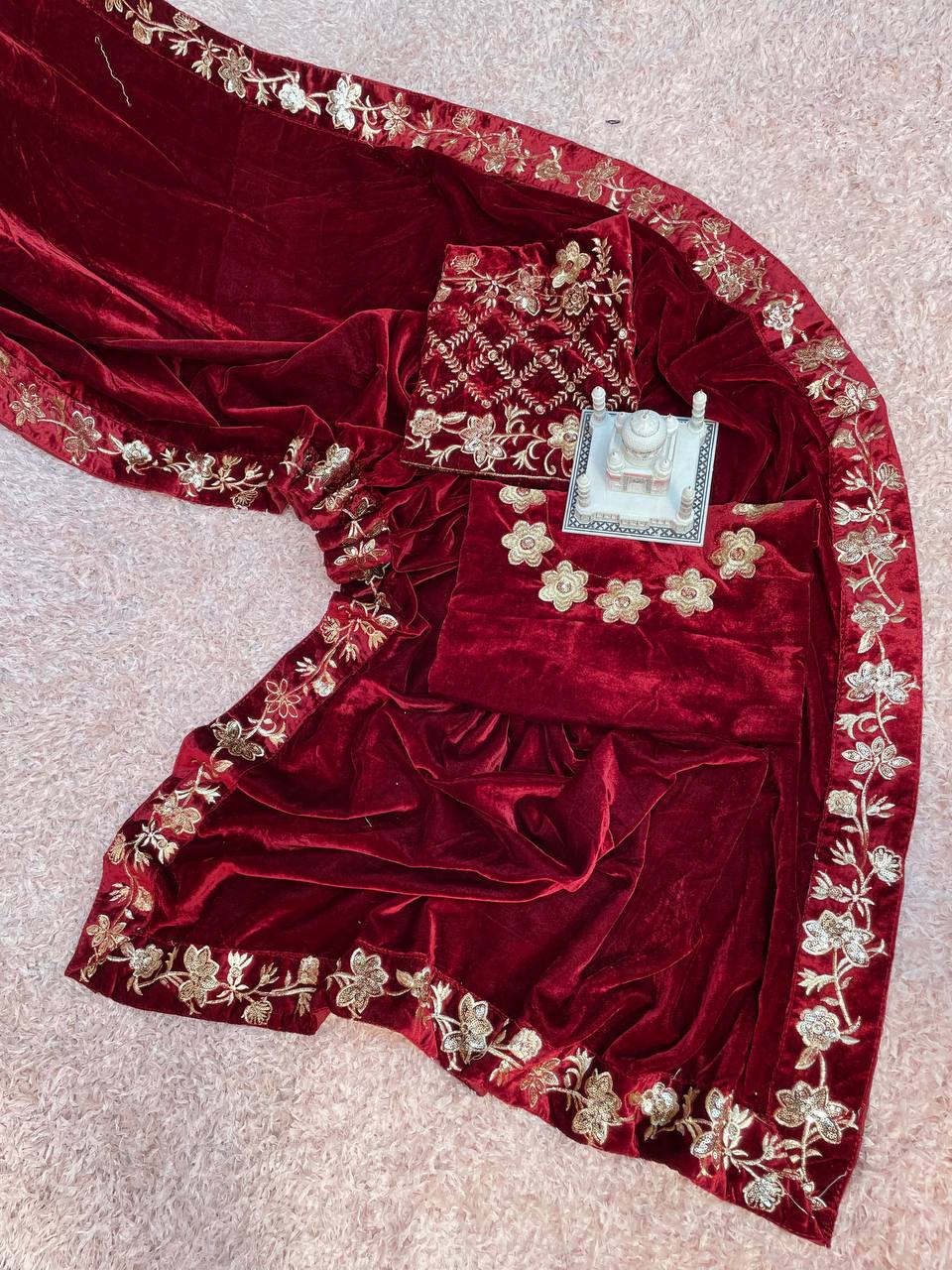 Charming Pure Velvet Red Color Saree